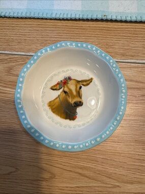 PIONEER Woman Ceramic Plate with Pale Blue Trim